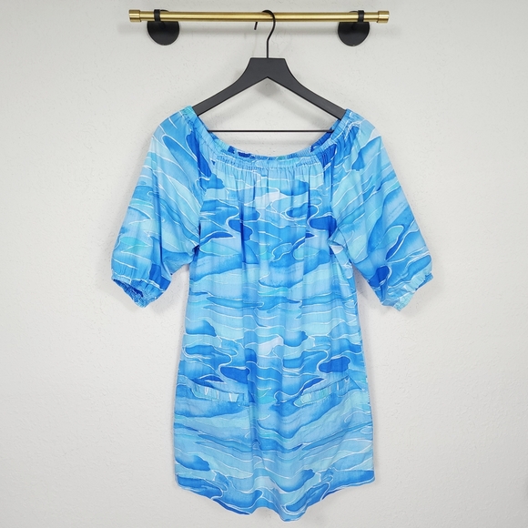 Anthropologie Dresses & Skirts - Anthropologie Mermaid S Blue Beach Waves Off The Shoulder Pocket Mini Dress